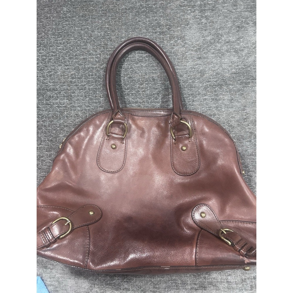 Banana Republic Brown Leather Bowling Satchel Bag Brass Buckles Y2K Slouchy